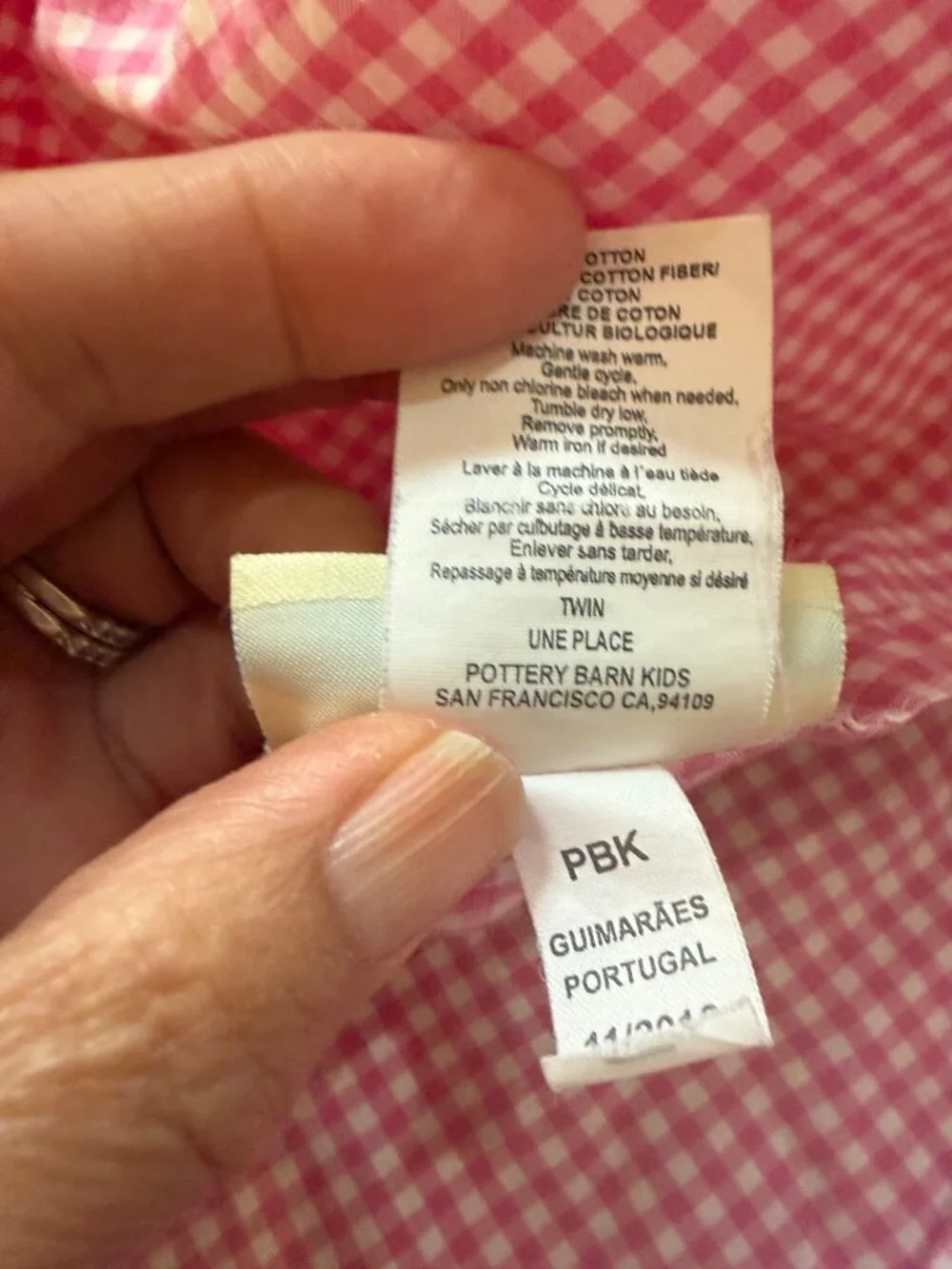Pottery Barn Kids Organic Cotton Pink Gingham Twin Flat Sheet & Pillowcase Set